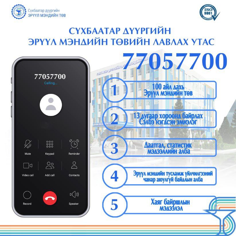 Сүхбаатар эрүүл мэндийн төвийн лавлах утас 77057700 боллоо